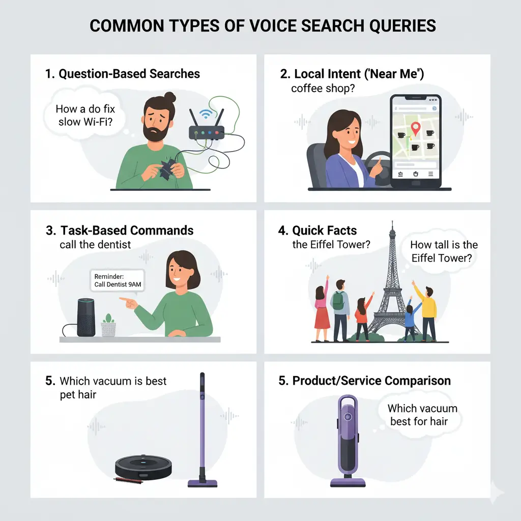 common types of voice search quiries